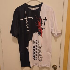 Faith-Inspired Black and White Men's Tee, NWOT.